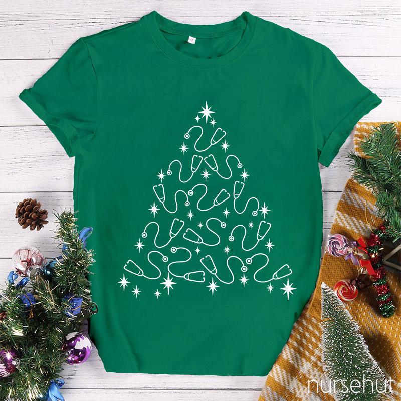 Christmas Tree Made Of Stethoscopes Nurse T-Shirt