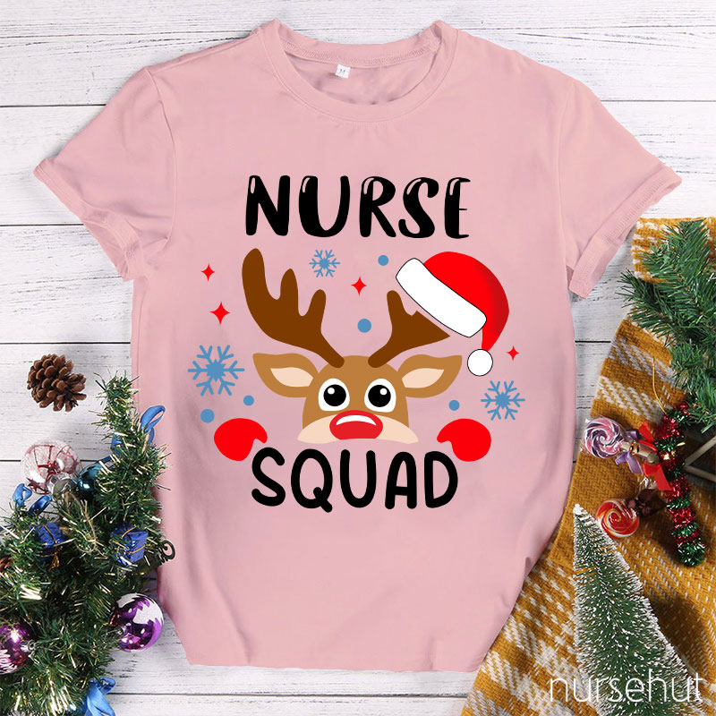 Christmas Reindeer Nurse Squad Snowflakes Nurse T-Shirt