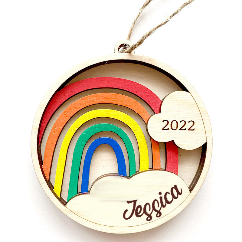 Personalized Christmas Rainbow Nurse Wooden Christmas Ornament