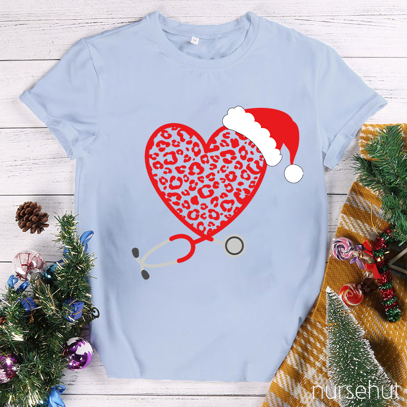 Leopard Red Heart Stethoscope Nurse T-Shirt