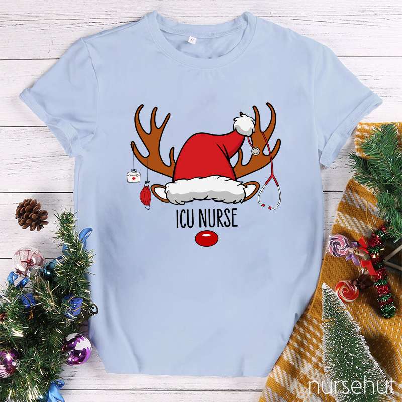 Personalized Christmas Reindeer Nurse T-Shirt