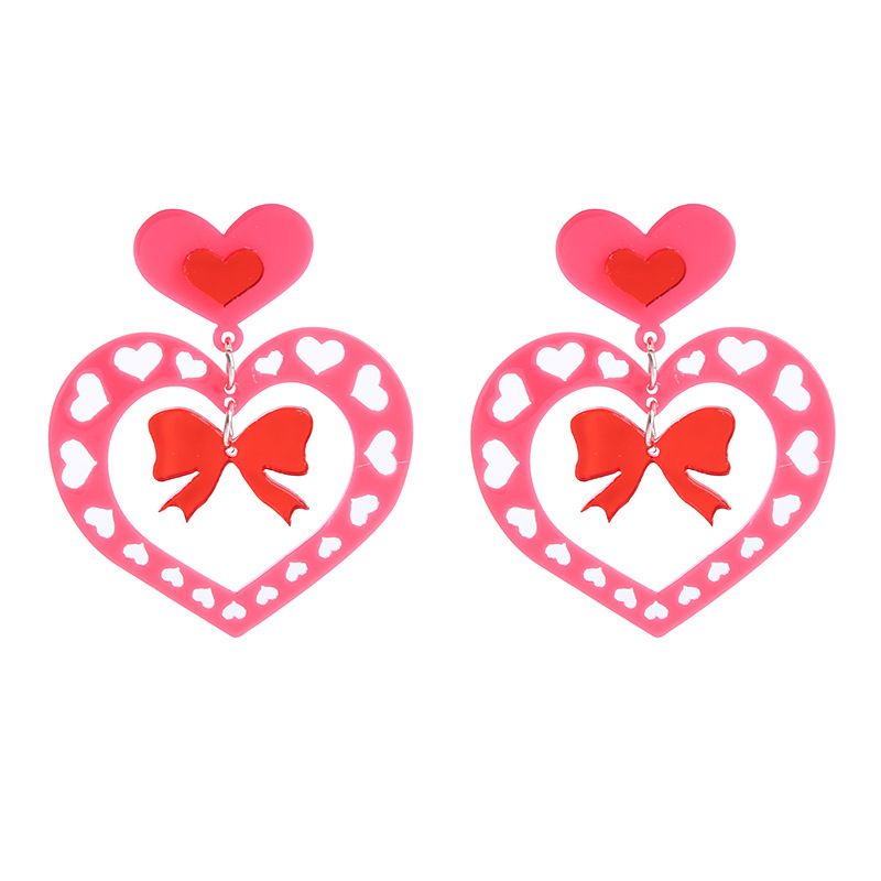 Hollow Pink Heart Bow Nurse Acrylic Earrings