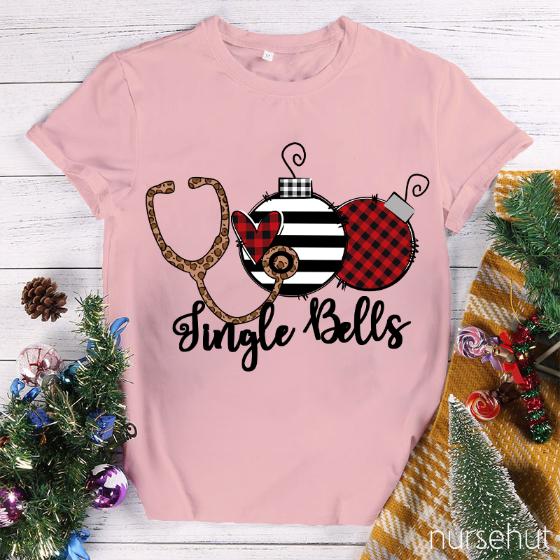 Jingle Bells Leopard Sthethoscope Nurse T-Shirt