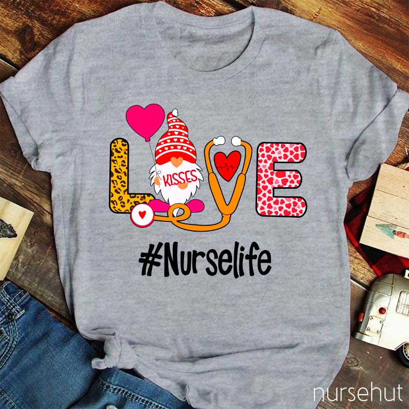 Love Gnome Stethoscope Heart Nurselife Nurse T-Shirt
