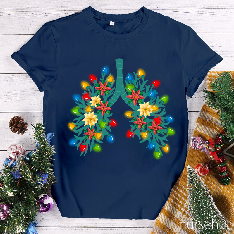 Christmas Lung Flower Tree Lights Nurse T-Shirt
