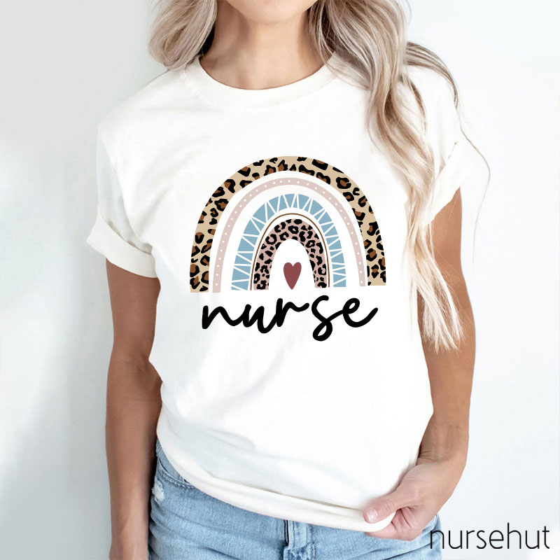 Leopard Rainbow Nures Heart Nurse T-Shirt