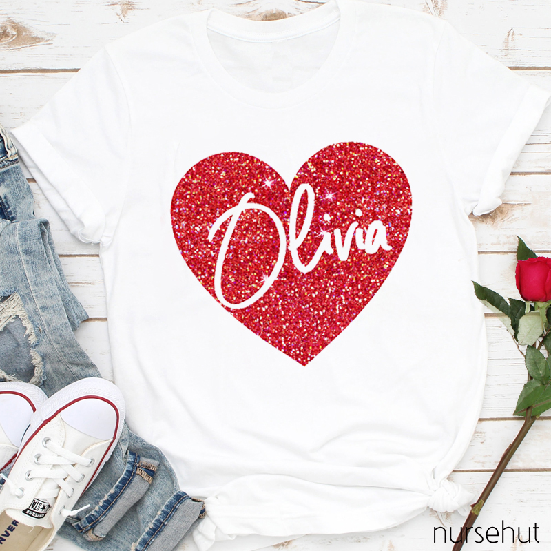 Personalized Shining Red Heart Nurse T-Shirt