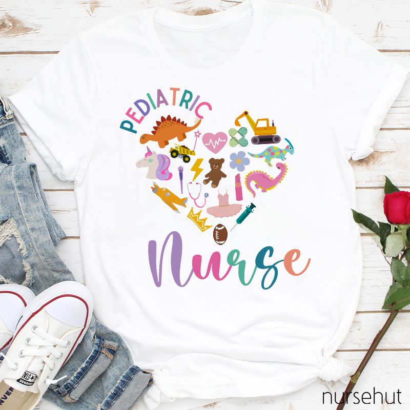 Cartoon Dinosaur Pediatric Nurse T-Shirt