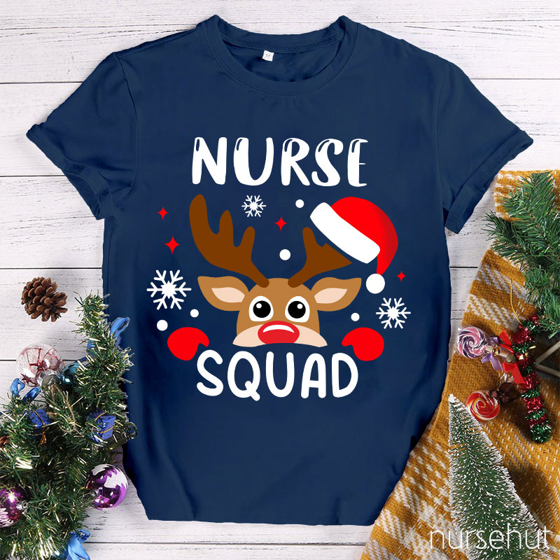 Christmas Reindeer Nurse Squad Snowflakes Nurse T-Shirt