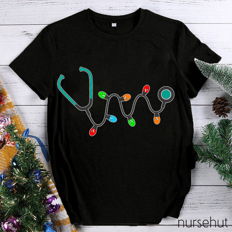 Christmas Lights Stethoscope Nurse T-Shirt