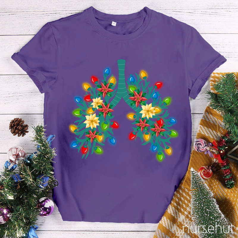 Christmas Lung Flower Tree Lights Nurse T-Shirt