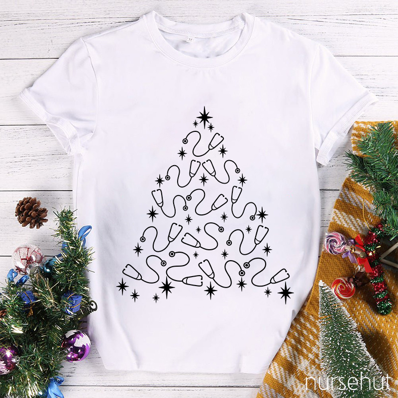 Christmas Tree Made Of Stethoscopes Nurse T-Shirt