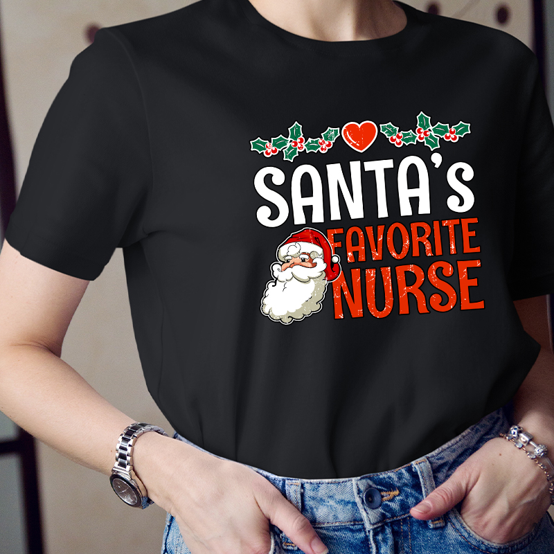 Santa's Favorite Nurse Old School Vibes Nurse T-Shirt