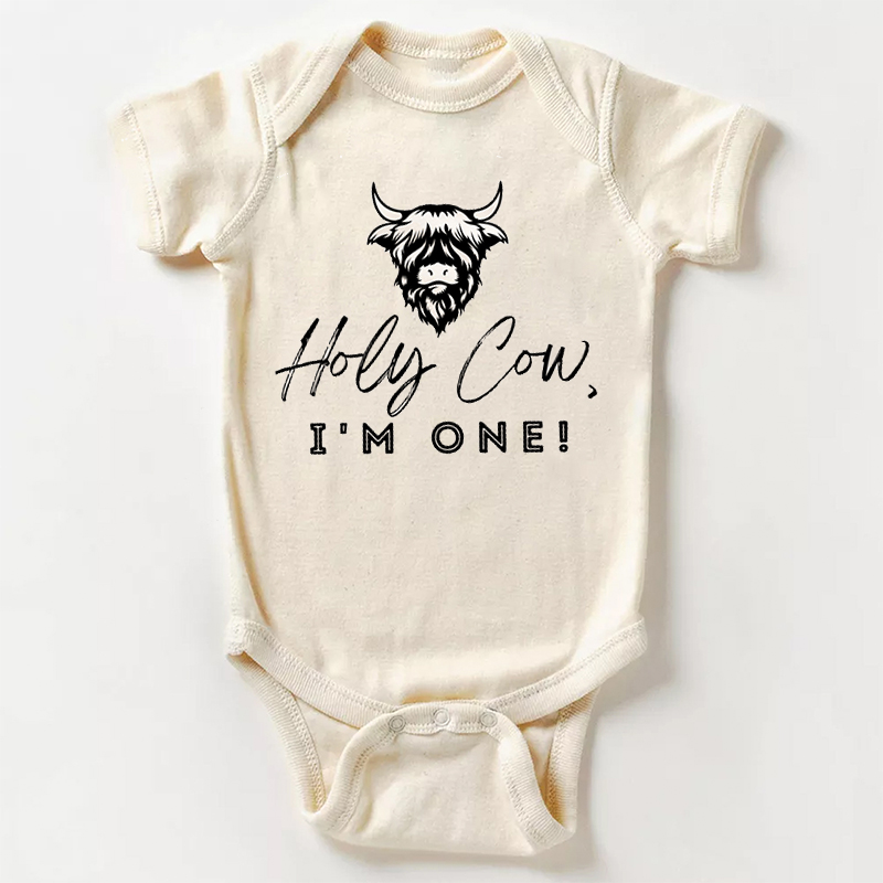 Holy Cow I'm One Birthday Baby Bodysuit