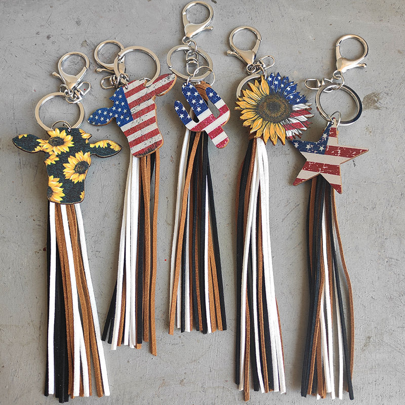 Western Cowboy 4th of July Vintage Tassel Keychain