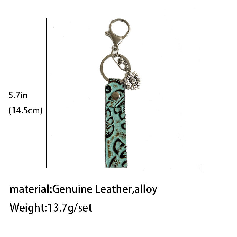 Vintage Western Denim Embossed Tassel Turquoise Keychain