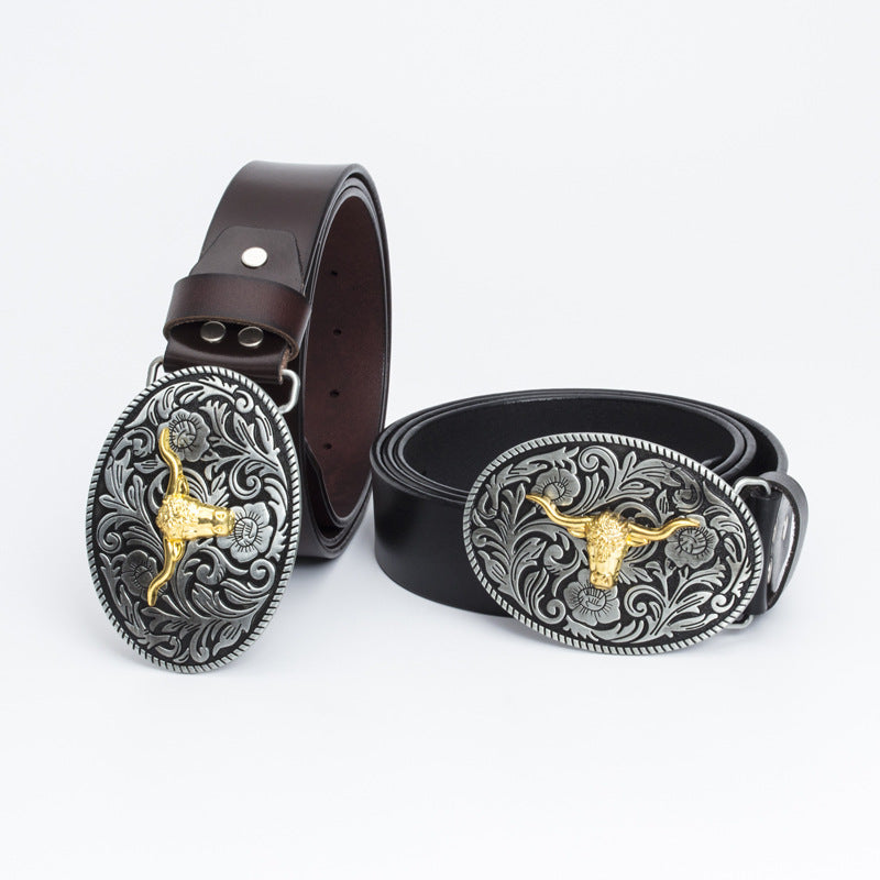 Western Cowboy Gold Plated Vintage Bull Head Belt