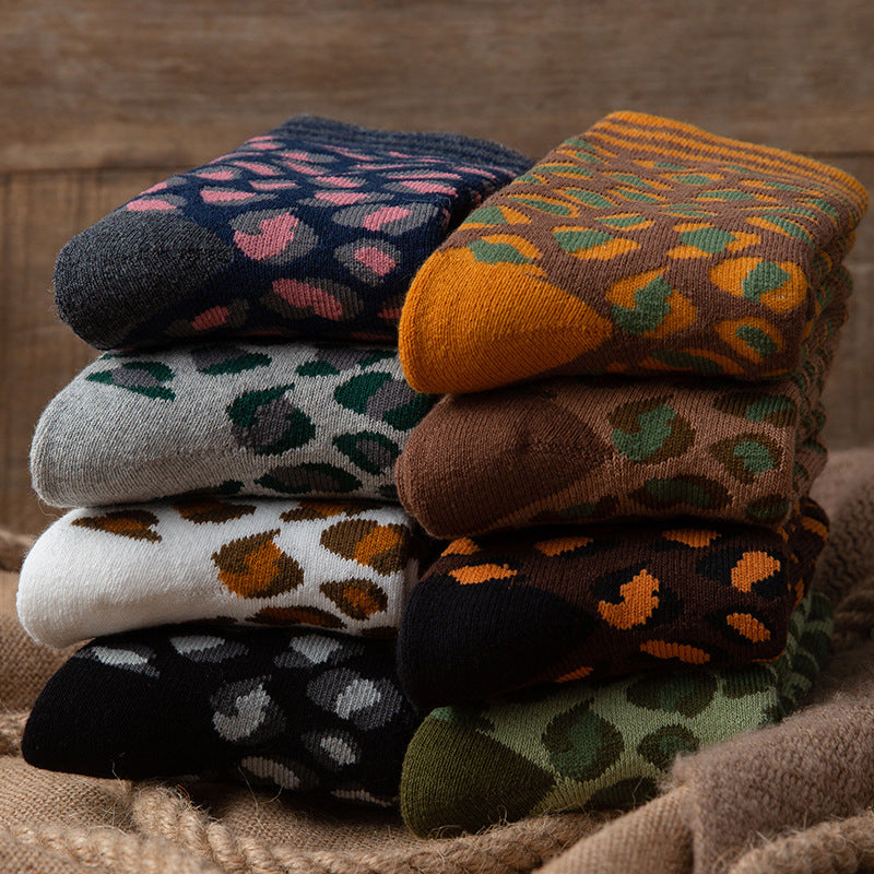 Leopard-Print Vintage Mid-Calf Socks