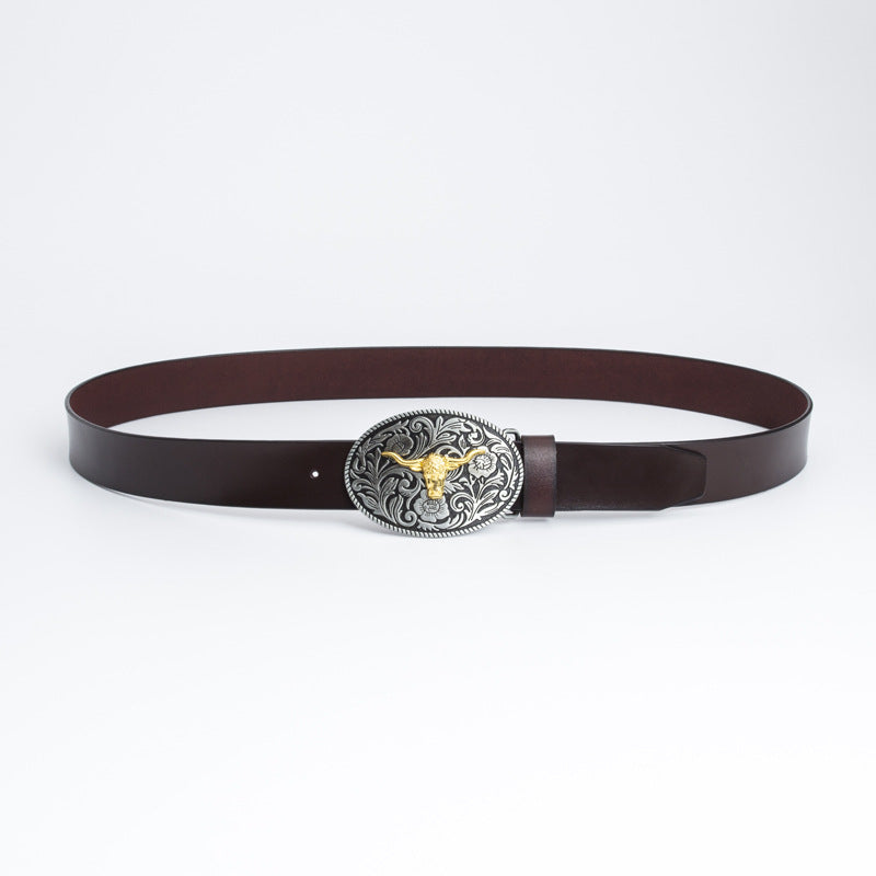 Western Cowboy Gold Plated Vintage Bull Head Belt