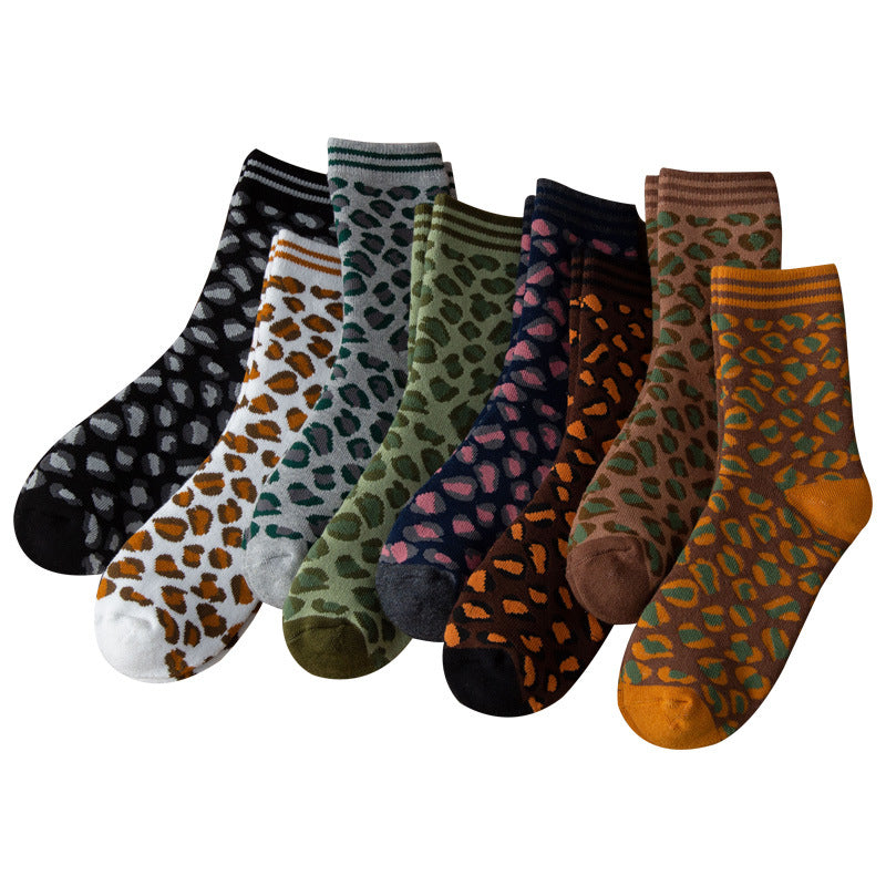 Leopard-Print Vintage Mid-Calf Socks