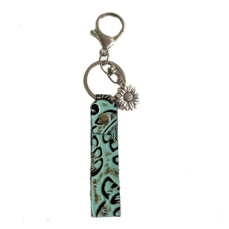Vintage Western Denim Embossed Tassel Turquoise Keychain