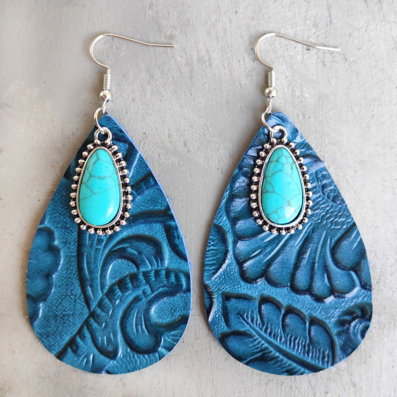 Blue Water Drop Turquoise Pendant Cowhide