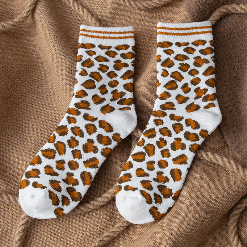 Leopard-Print Vintage Mid-Calf Socks
