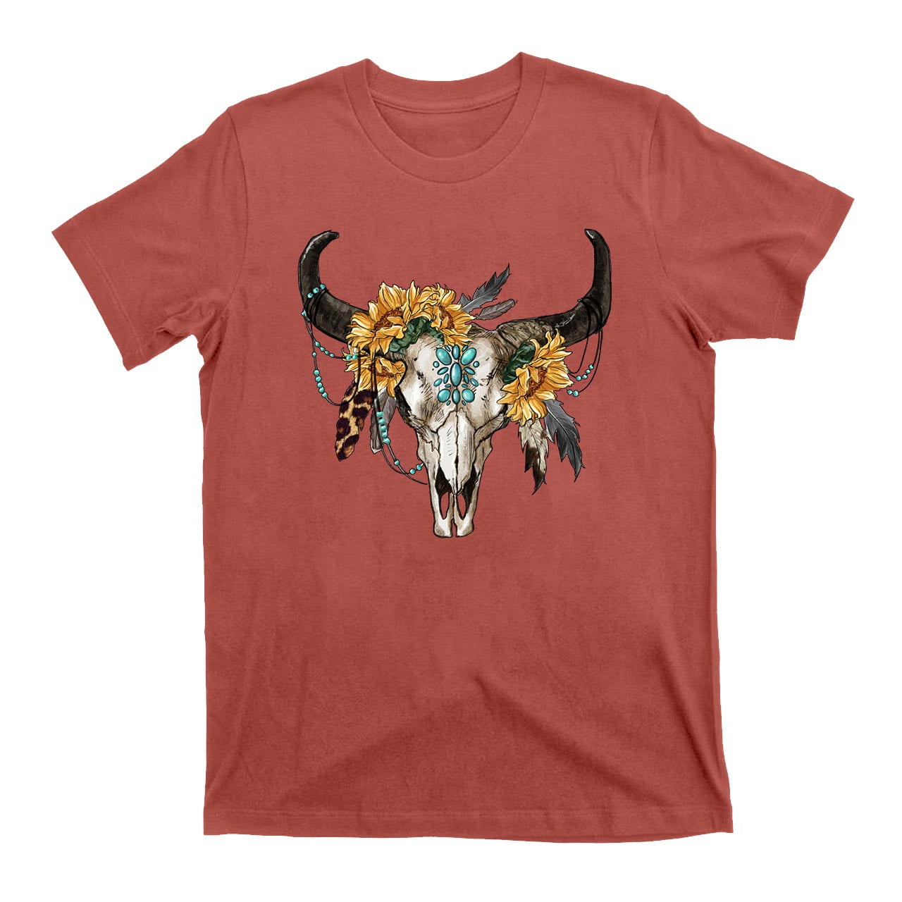 Sunflower Boho Bull Skull Cowboy T-Shirts