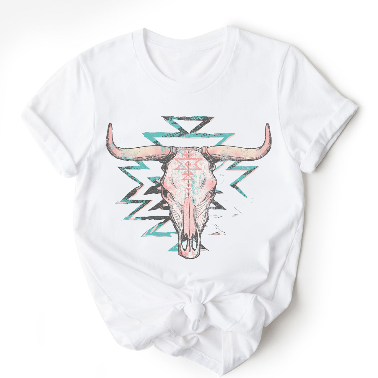 Boho Cow Skull Western Cowgirl Tees