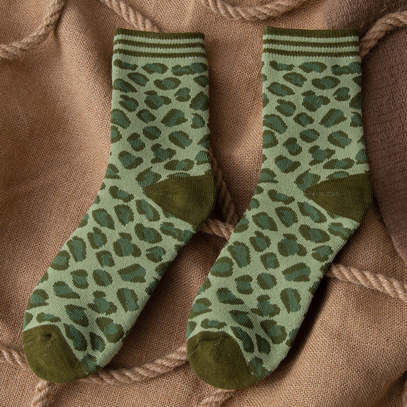 Leopard-Print Vintage Mid-Calf Socks