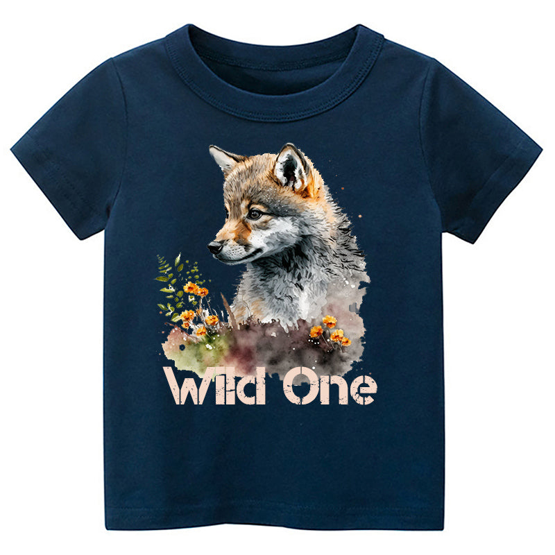 Wild One Floral Wolf Kids T-shirt