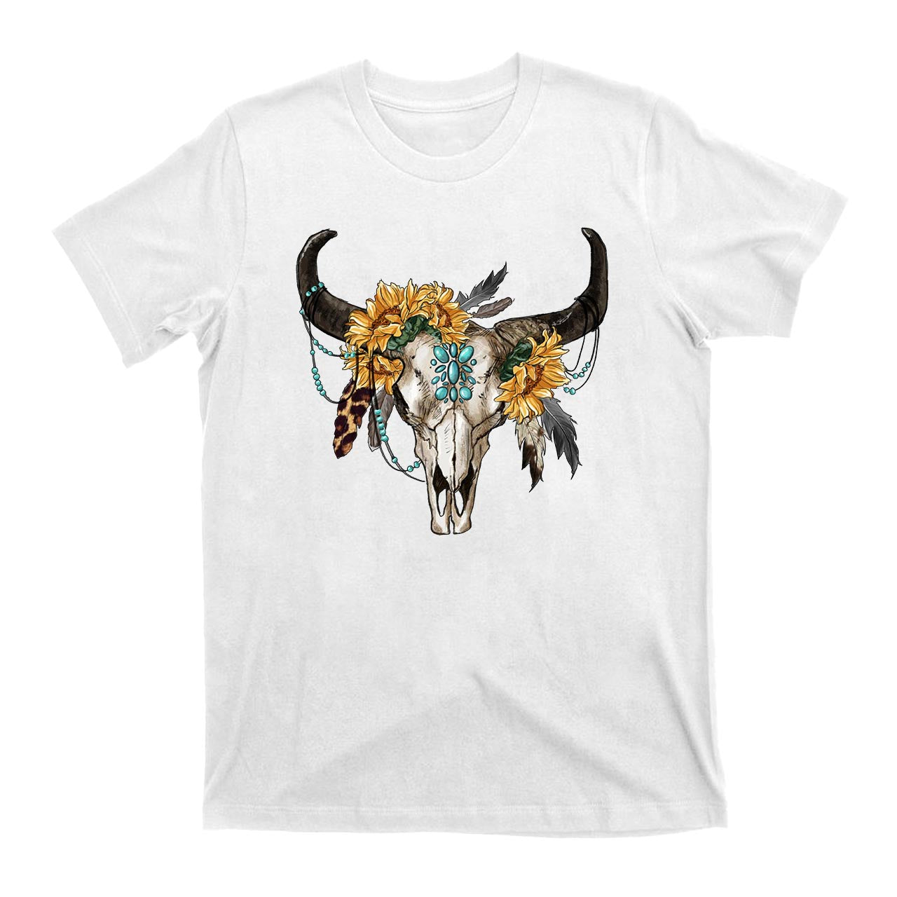 Sunflower Boho Bull Skull Cowboy T-Shirts