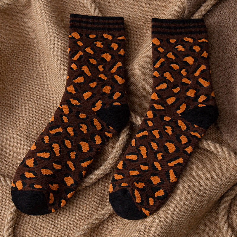 Leopard-Print Vintage Mid-Calf Socks