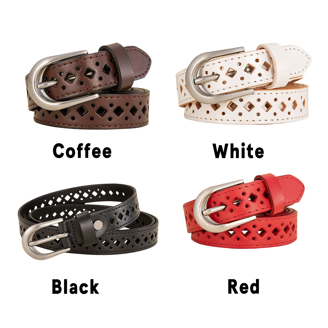 Cowhide Diamond Hollow Hole Free Belt