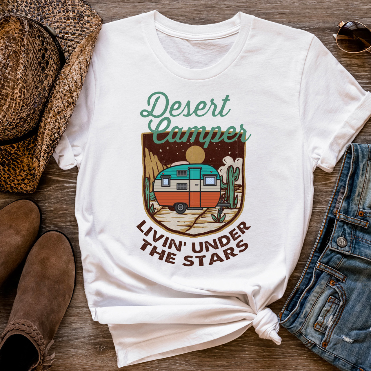 Desert Camper Livin' Under The Stars Cowboy Tees
