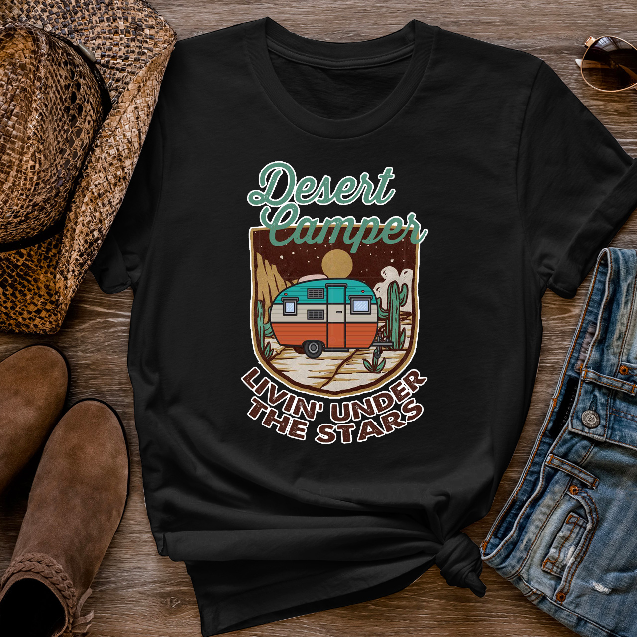 Desert Camper Livin' Under The Stars Cowboy Tees