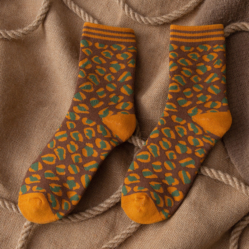 Leopard-Print Vintage Mid-Calf Socks