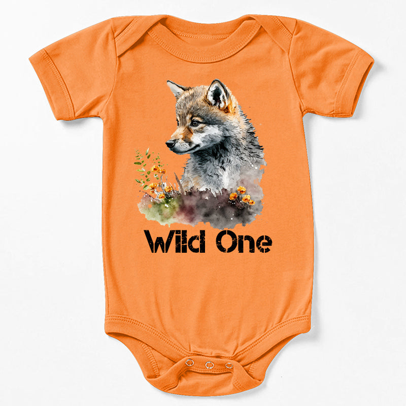 Wild One Floral Wolf Baby Bodysuit