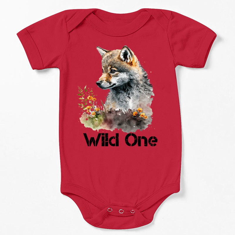 Wild One Floral Wolf Baby Bodysuit