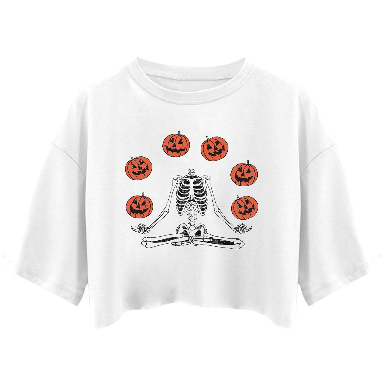 Pumpkin Skeleton Vintage Halloween Crop Top
