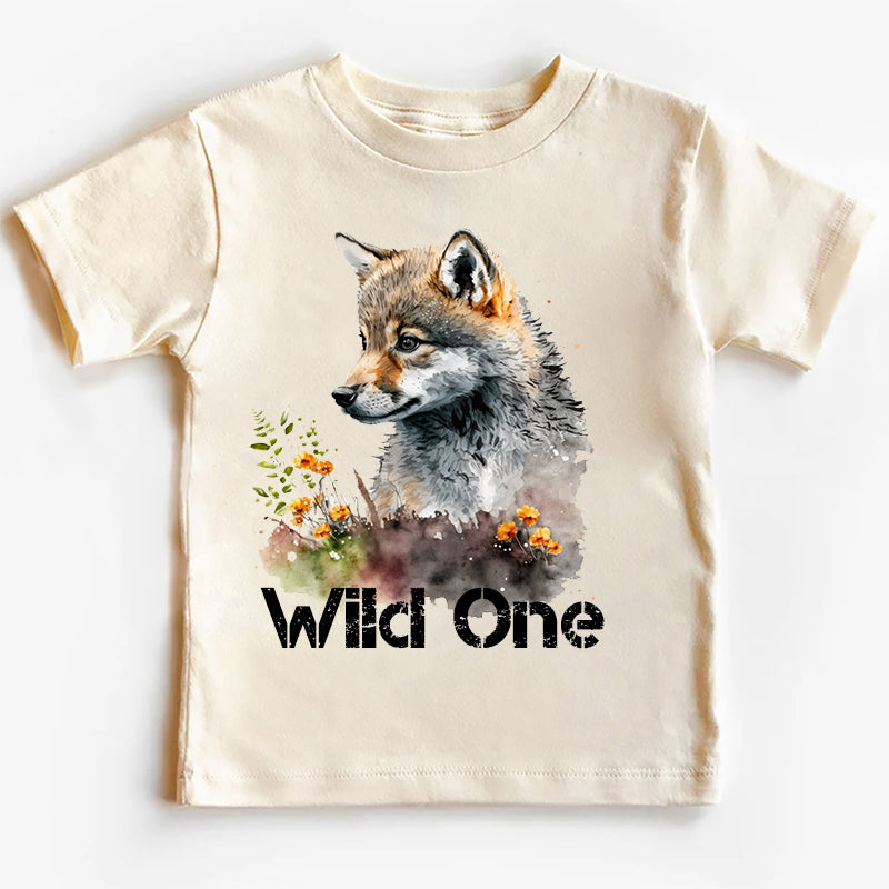 Wild One Floral Wolf Kids T-shirt