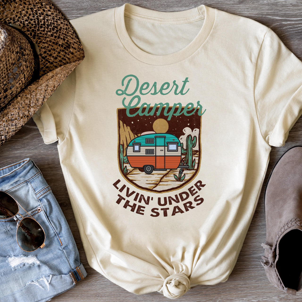 Desert Camper Livin' Under The Stars Cowboy Tees