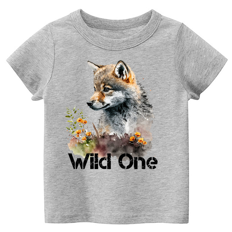 Wild One Floral Wolf Kids T-shirt
