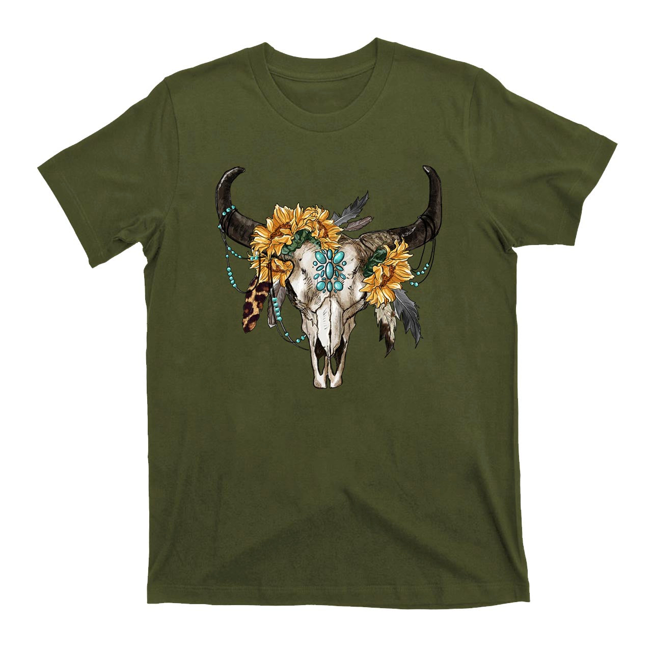 Sunflower Boho Bull Skull Cowboy T-Shirts