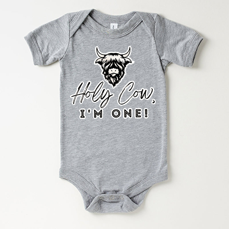 Holy Cow I'm One Birthday Baby Bodysuit