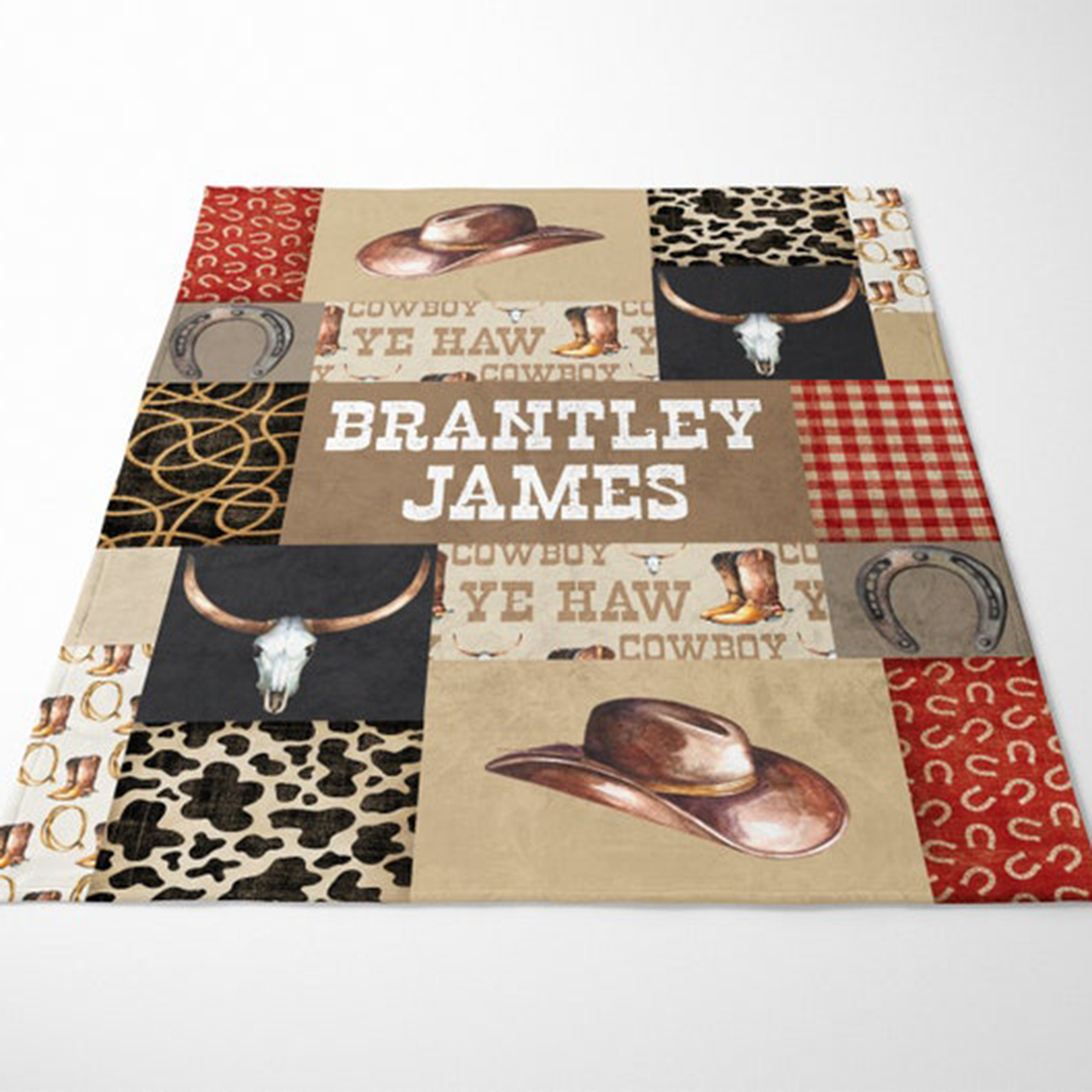 Personalized Western Cowboy Baby Boy Flannel Blanket