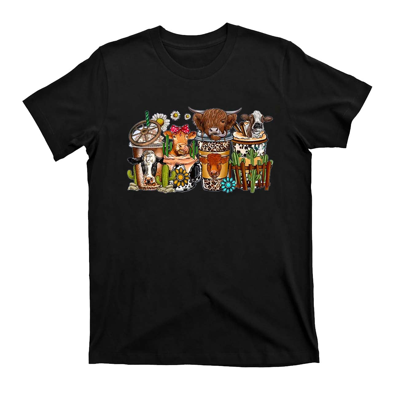 Cow Coffee Drink Western Cowboy T-Shirts