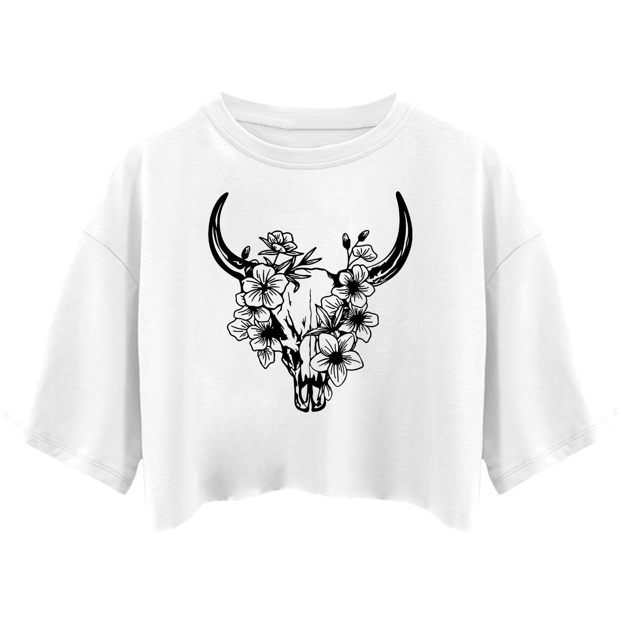 Floral Cow Skull Country  Crop Top