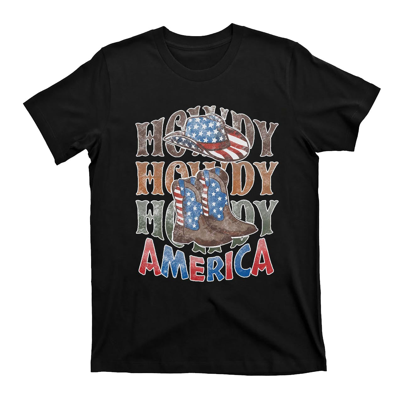 Howdy America Western Hat And Boots Cowboy T-Shirts