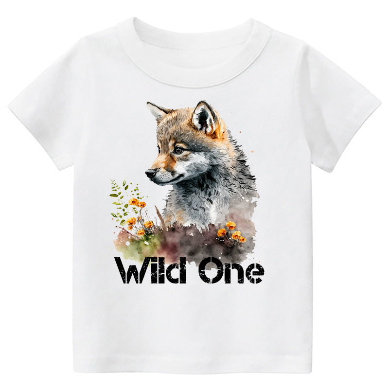 Wild One Floral Wolf Kids T-shirt